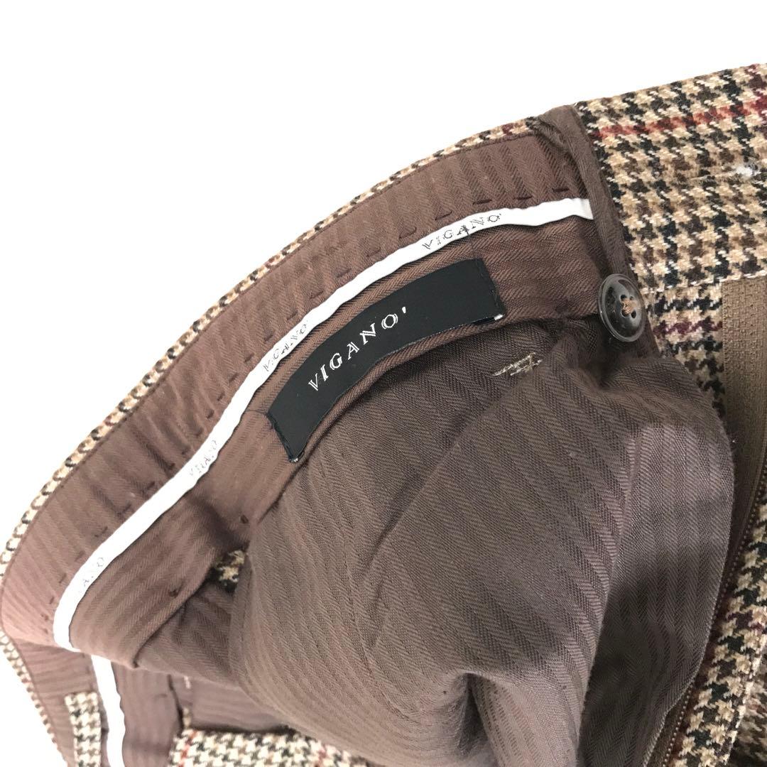 美品VIGANOヴィガーノ ガンクラブチェック スラックス 44イタリア製
