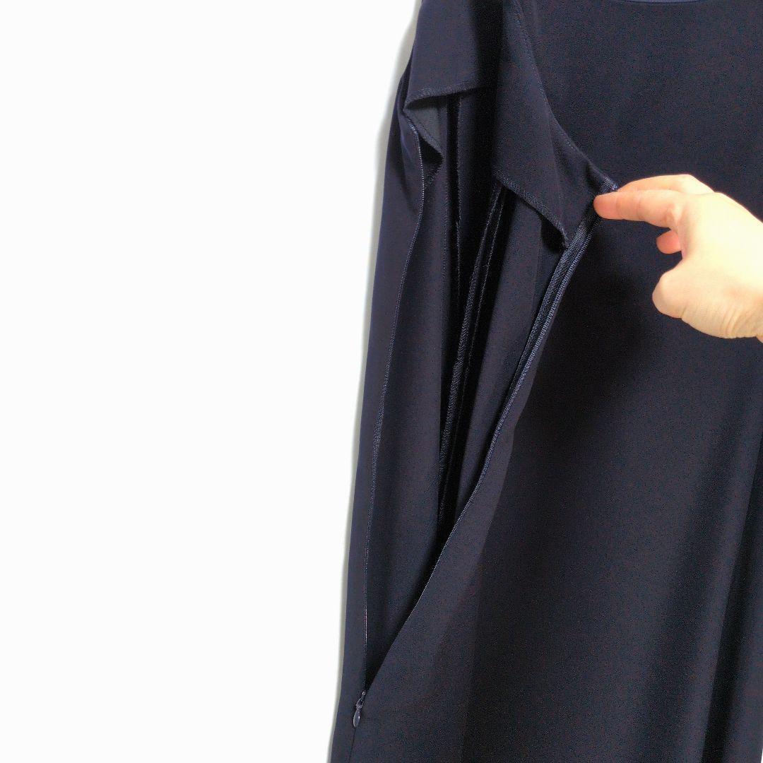 未使用 23区 レースコンビ ドレス リボン ロングワンピース ネイビー 紺