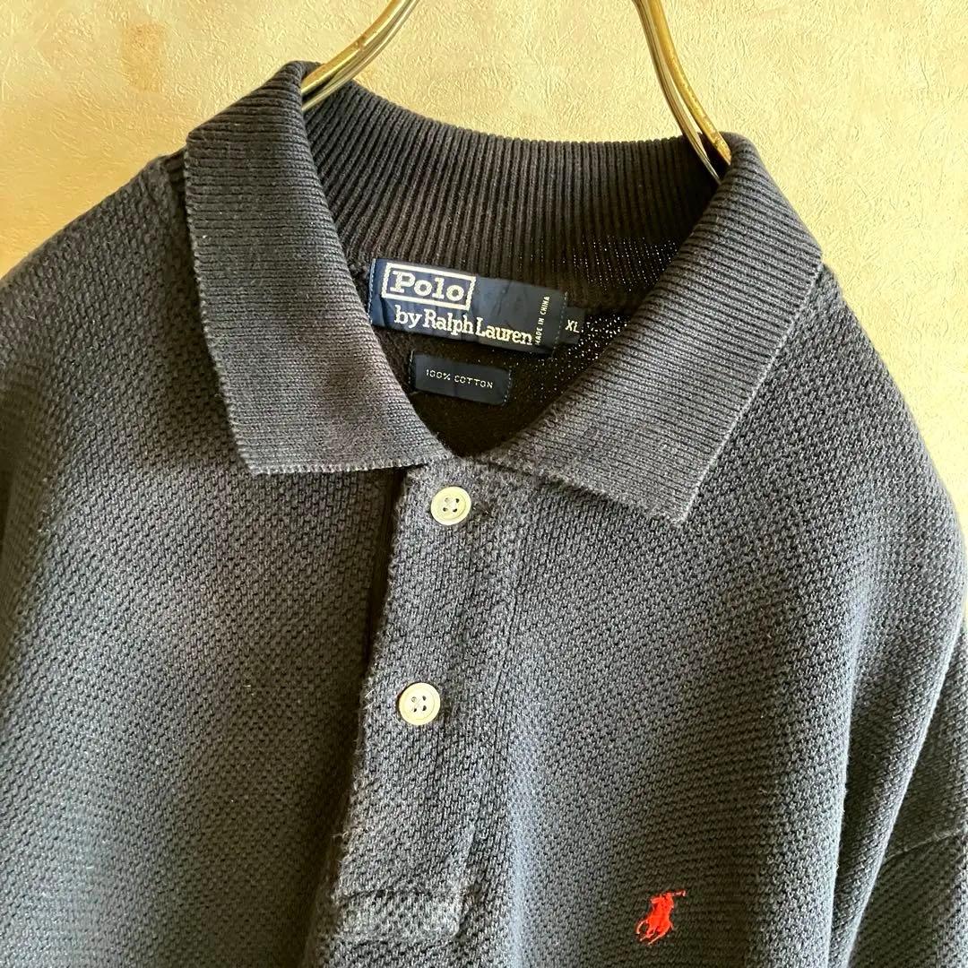 希少 古着 90's ラルフローレン コットンニットポロシャツ シャツ XL