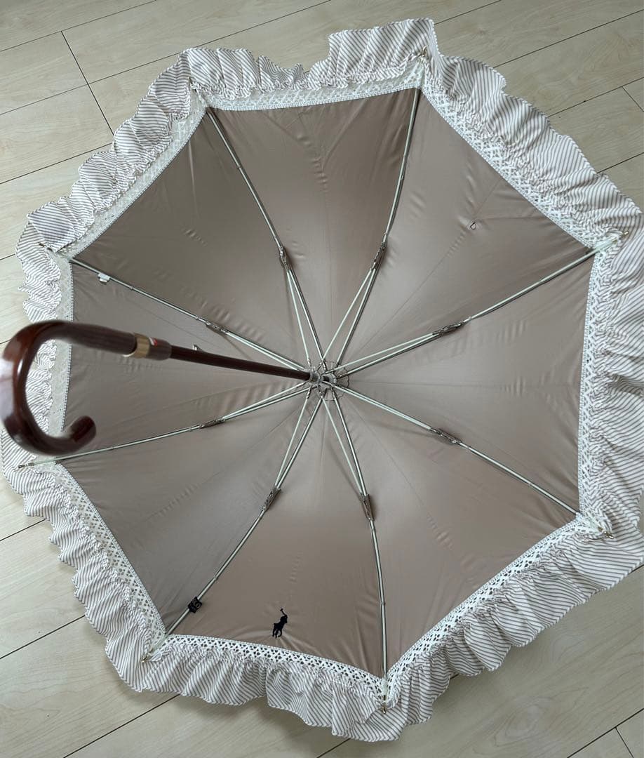 ポロラルフローレン　Ralph Laurenフリル　ストライプ　晴雨兼用　日傘