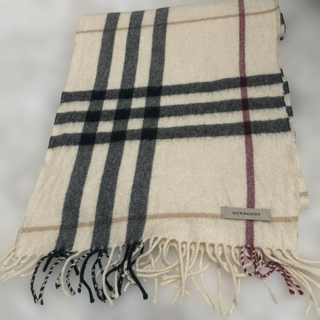BURBERRY バーバリーチェック　マフラーカシミア　フリンジあり