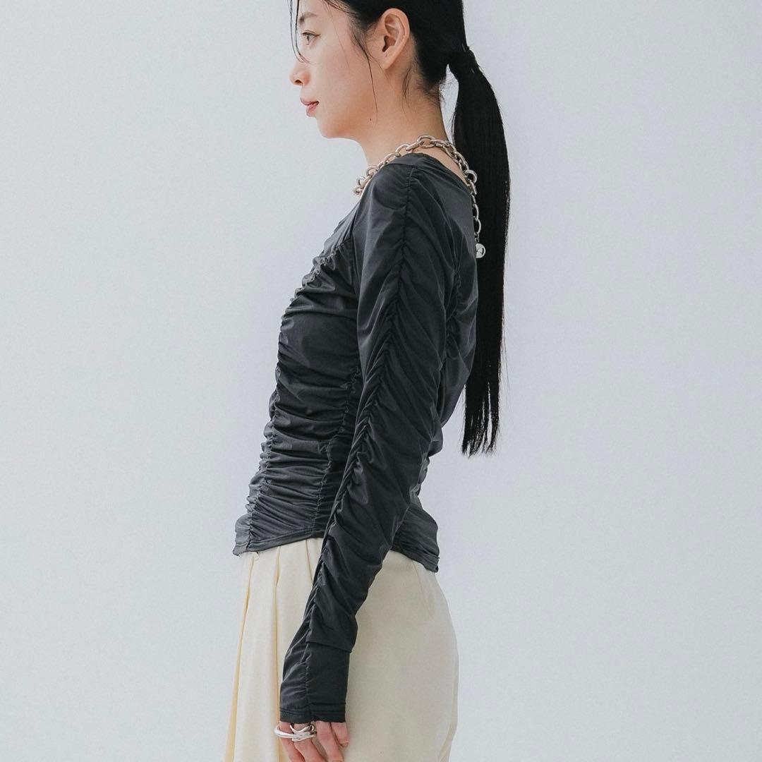 STUDIOUS 洗える✨ギャザースキントップ　長袖Tシャツ　シアーシャツ
