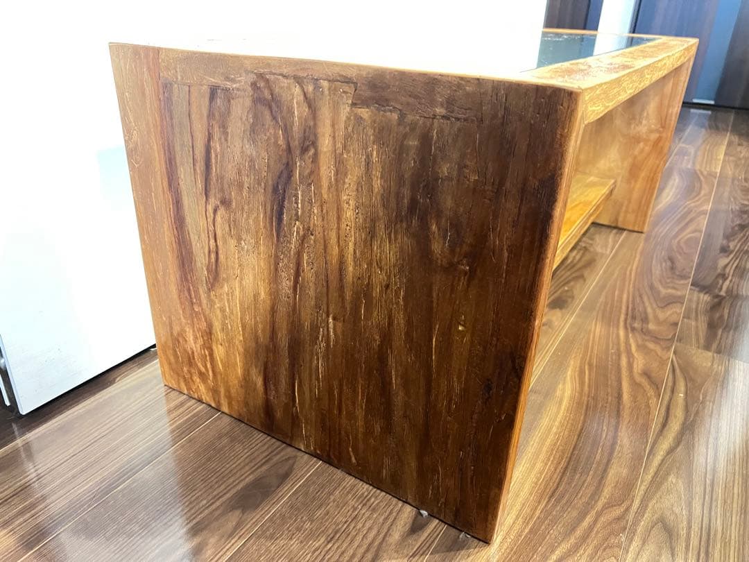 【KAJA】古材アジアンローテーブル【ライトブラウン】