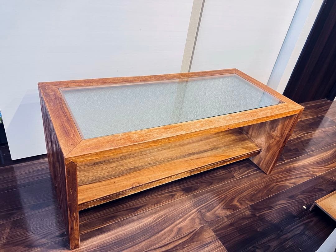 【KAJA】古材アジアンローテーブル【ライトブラウン】