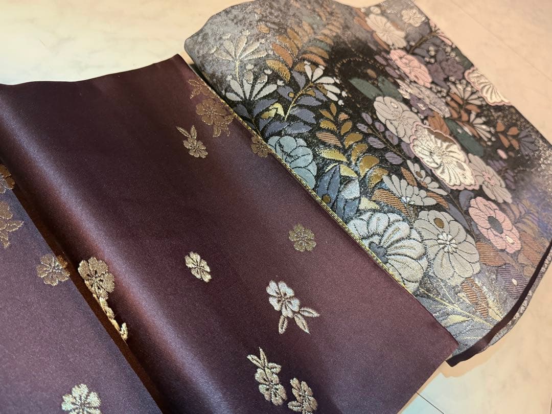 西陣織の袋帯　辻ヶ花　リバーシブル　黒　着物　　未使用品
