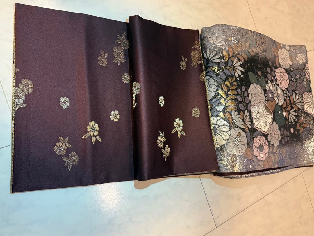 西陣織の袋帯　辻ヶ花　リバーシブル　黒　着物　　未使用品