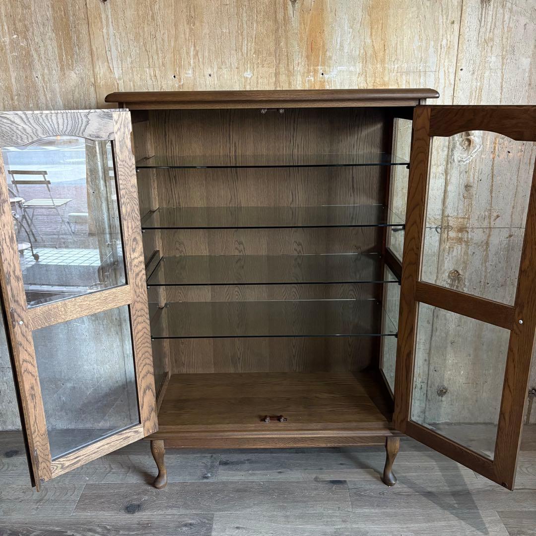 旭川家具　勇峰工芸　猫脚キャビネット　飾り棚　ギャラリーボード　道産ナラ材