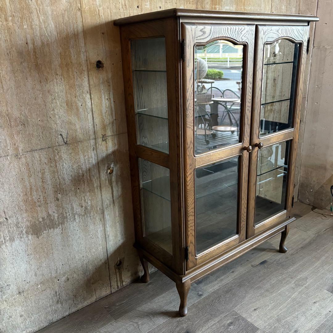 旭川家具　勇峰工芸　猫脚キャビネット　飾り棚　ギャラリーボード　道産ナラ材