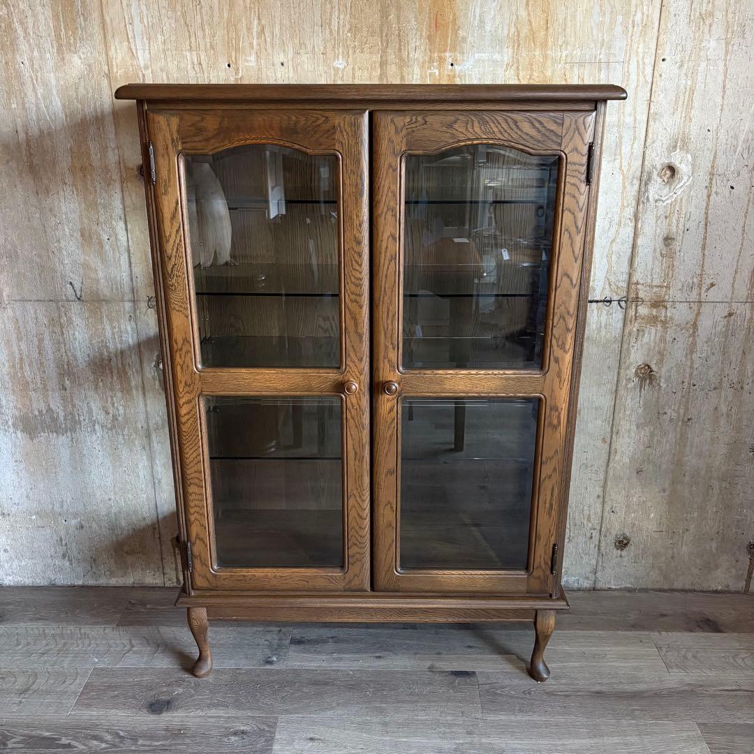 旭川家具　勇峰工芸　猫脚キャビネット　飾り棚　ギャラリーボード　道産ナラ材