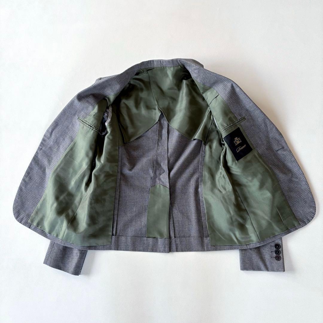 ■美品Drawerグレンチェックテーラードジャケットコットンシルクグレー系