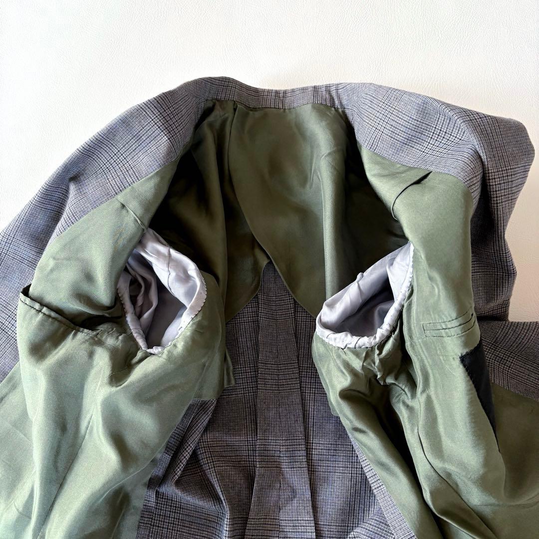 ■美品Drawerグレンチェックテーラードジャケットコットンシルクグレー系