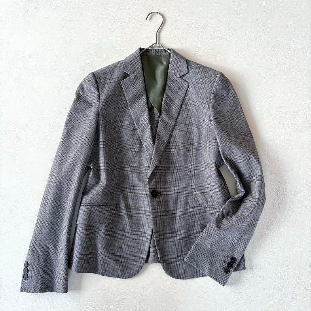 ■美品Drawerグレンチェックテーラードジャケットコットンシルクグレー系