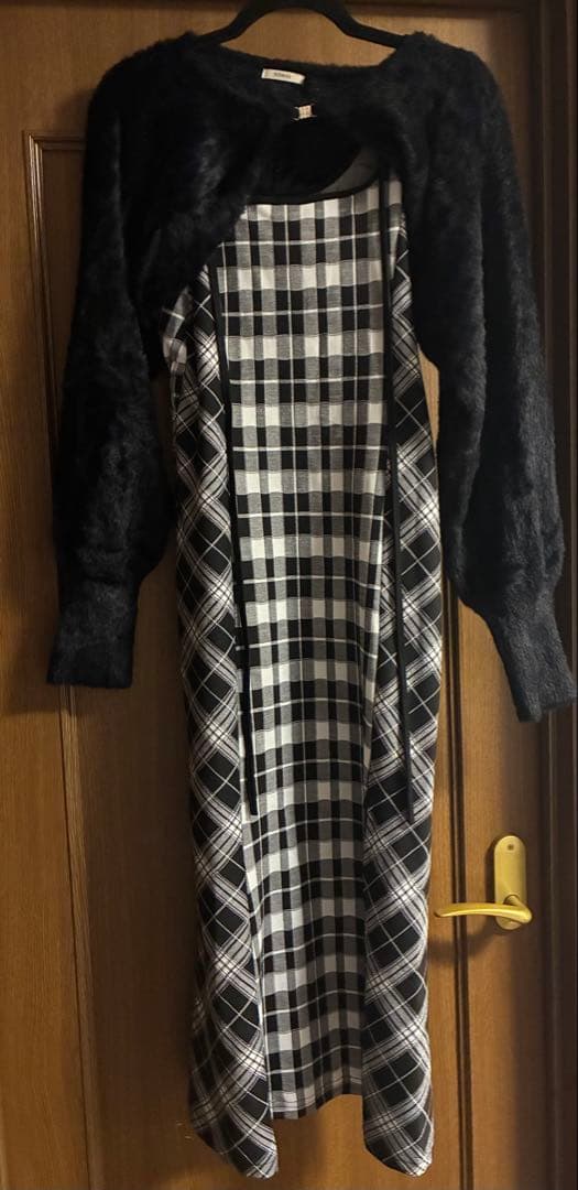 NOMAE ノーマエ シャギーボレロロングチェックワンピース ブラック 匿名配送