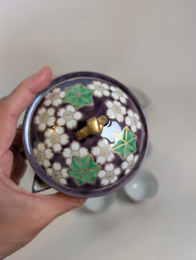 平安　清水焼　清川吉兆作　紫雲錦　宝瓶・湯冷し・煎茶椀5客 箱入り 煎茶道具