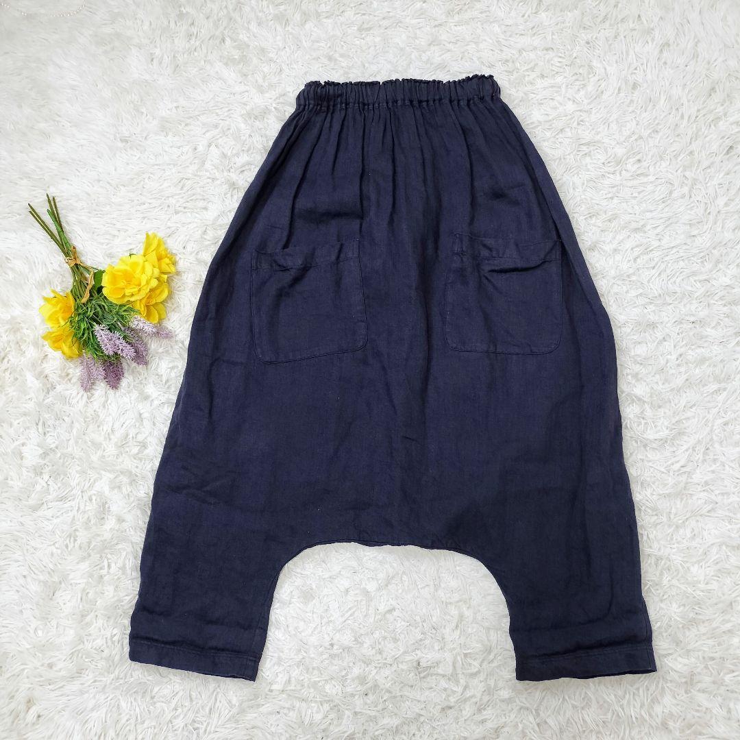 ＊人気＊イチアンティークス リネン100%サルエルパンツ 製品染め ネイビー
