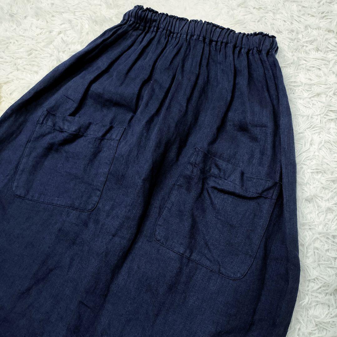 ＊人気＊イチアンティークス リネン100%サルエルパンツ 製品染め ネイビー