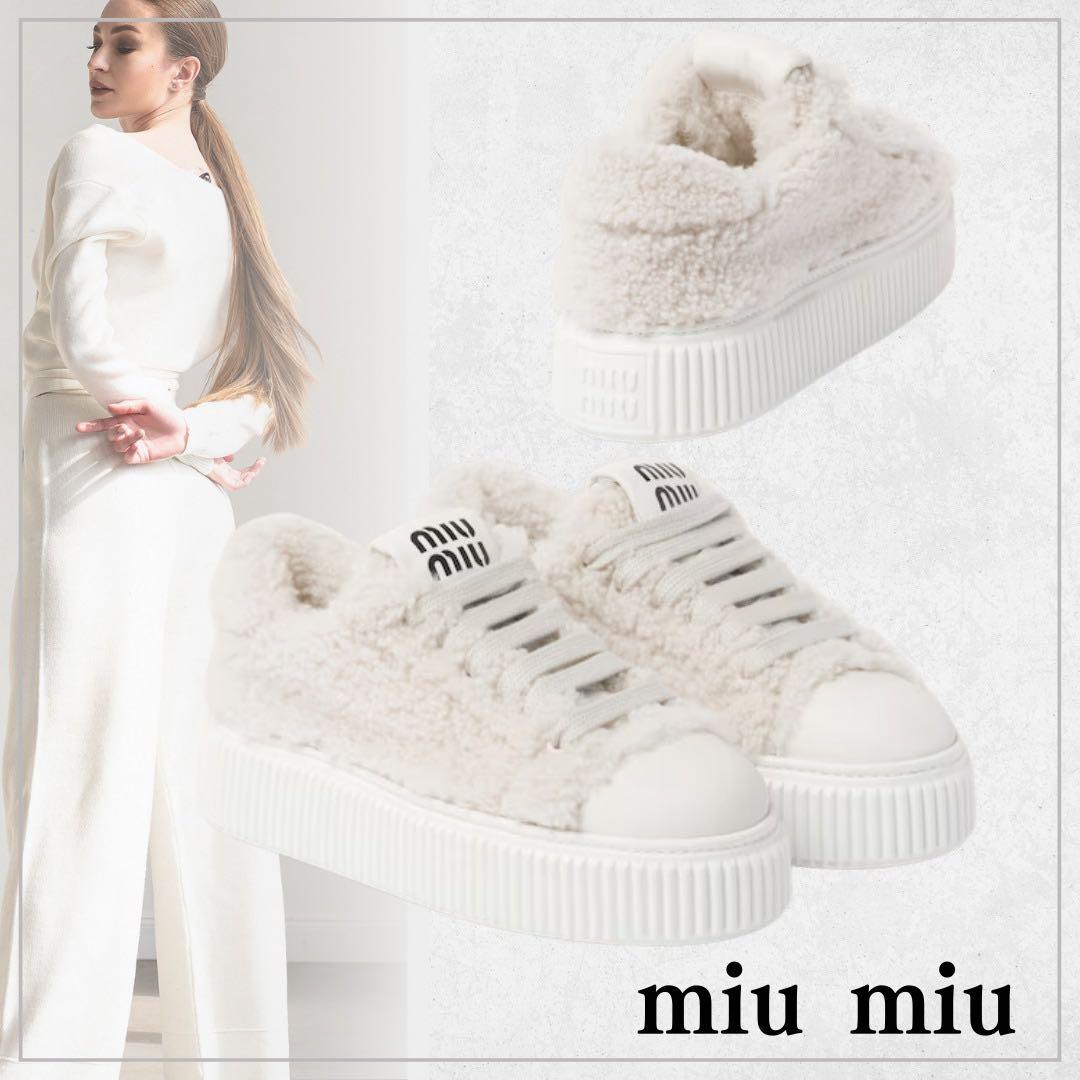 美品 miu miu ミウミウ ボアシアリング スニーカー 23.5cm