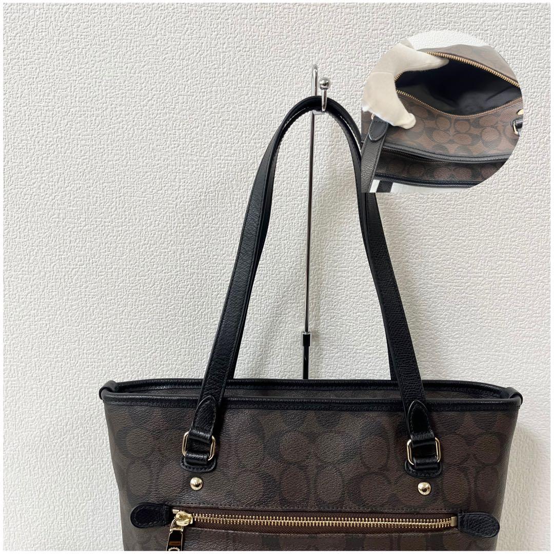 美品★COACH コーチ トートバッグ 肩掛け シグネチャー ブラウン チャーム