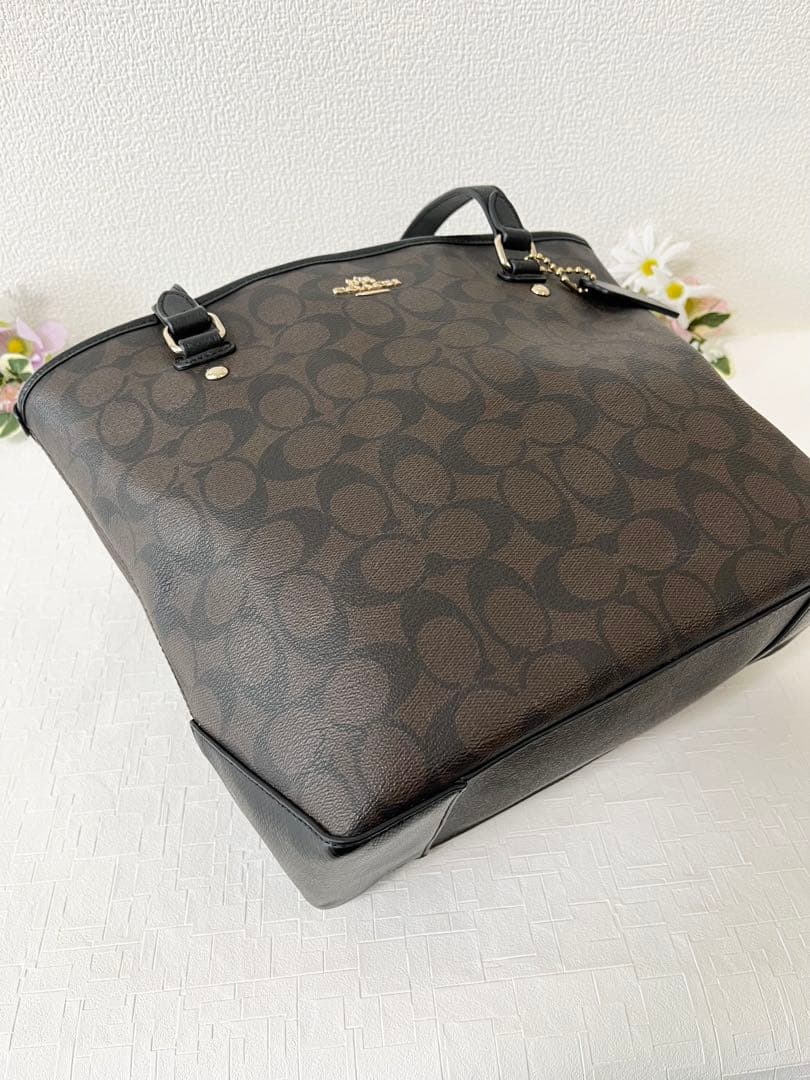 美品★COACH コーチ トートバッグ 肩掛け シグネチャー ブラウン チャーム