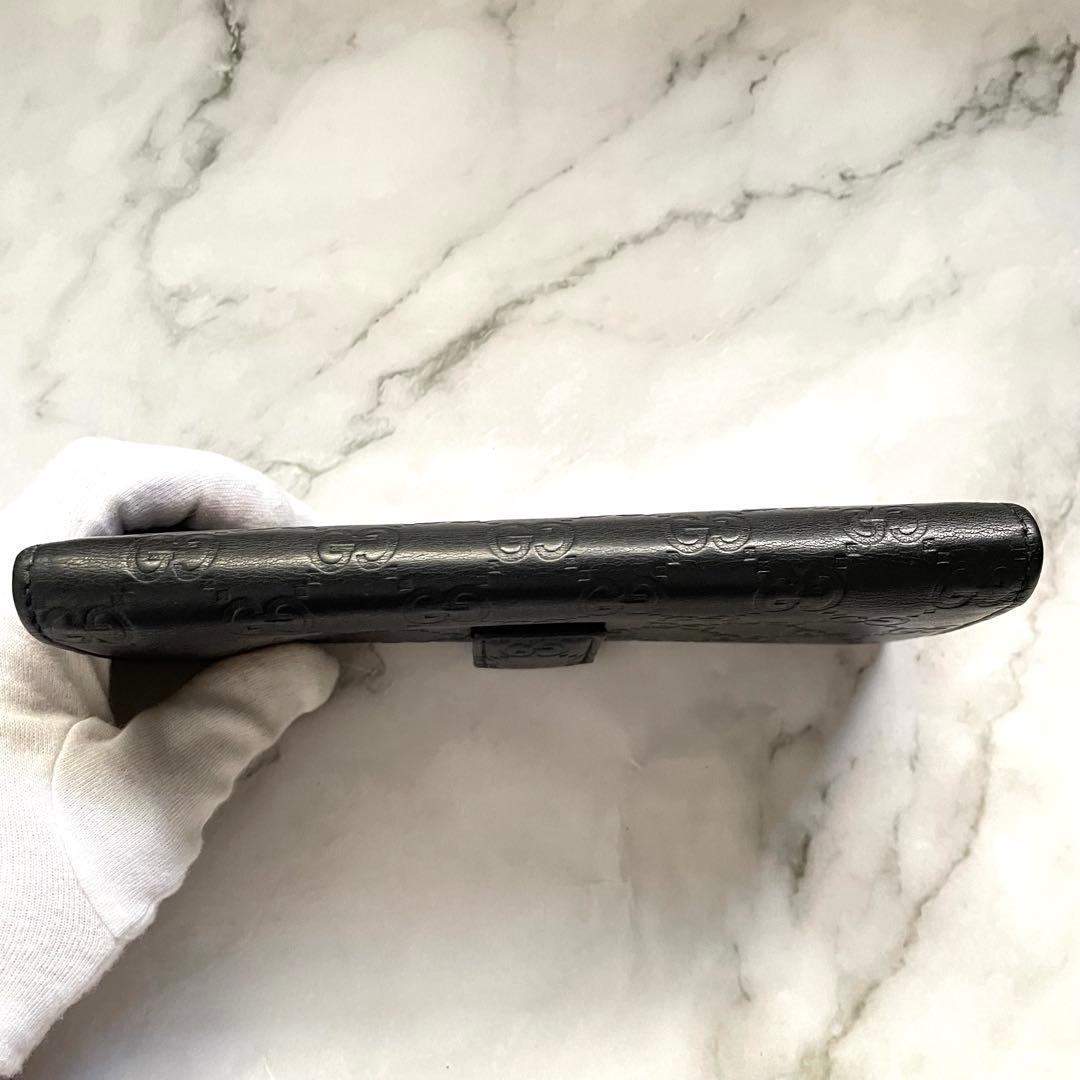 GUCCI グッチ　シマ レザー 長財布　メタルロゴ　wホック　0121-①