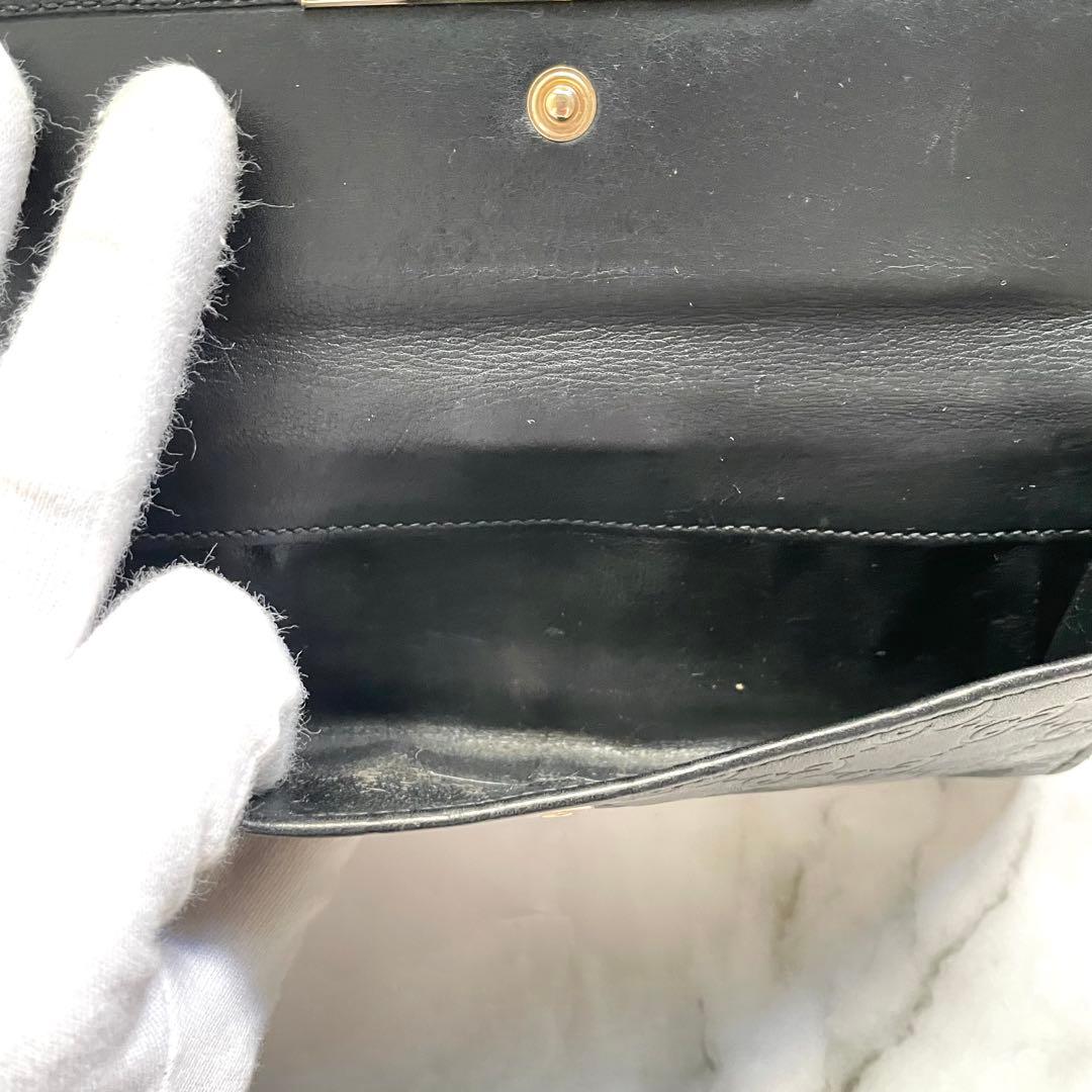 GUCCI グッチ　シマ レザー 長財布　メタルロゴ　wホック　0121-①