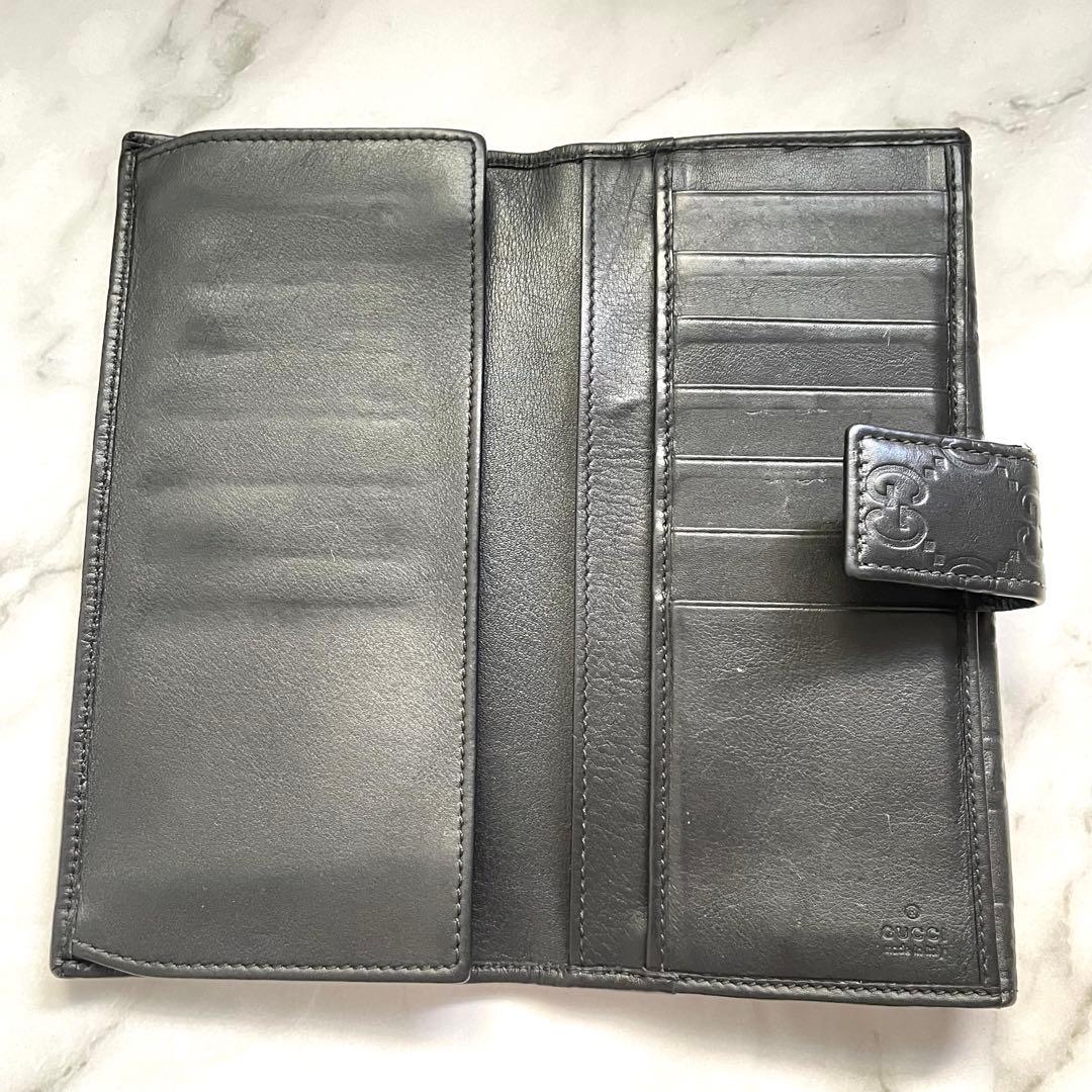 GUCCI グッチ　シマ レザー 長財布　メタルロゴ　wホック　0121-①