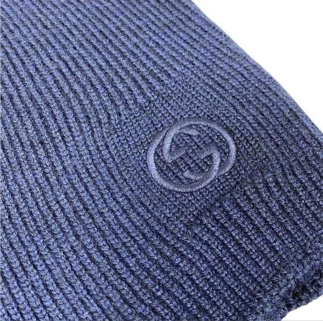 グッチ インターロッキングG ニット帽 キャップ 帽子 ネイビー