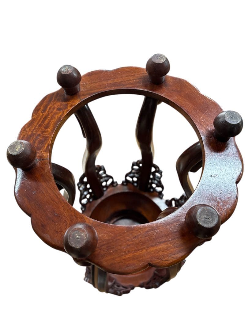 希少品　華道具　唐木　紫檀　ぶどう透かし彫り　飾り台　花台　香炉台　猫脚　盆栽台