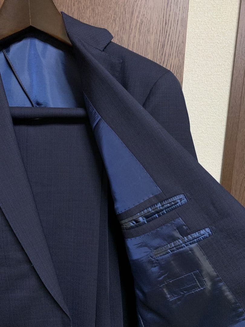 Y6新品未使用！高級ニュージーランドウール100%ネイビーシングルスーツ！
