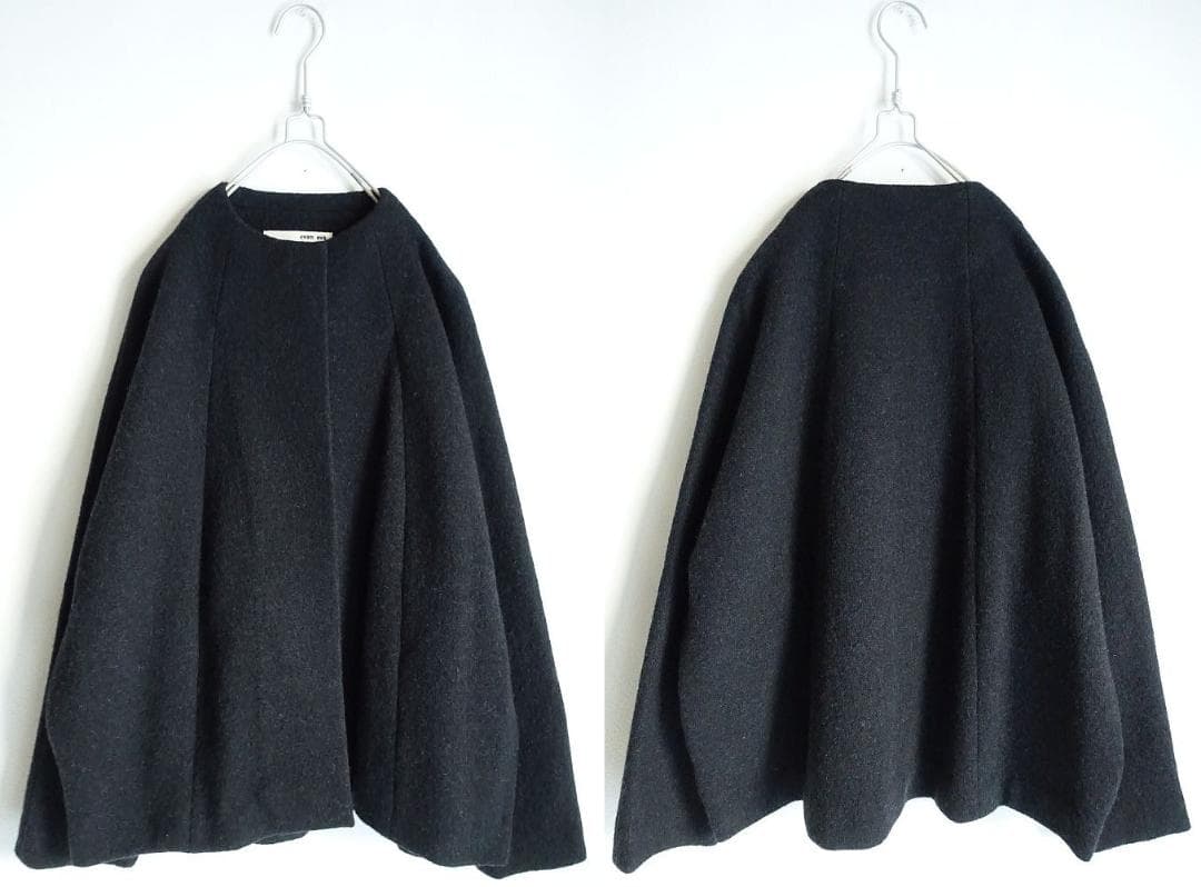 美品evam evaエヴァムエヴァ☆プレスウールショートコート 1 チャコール