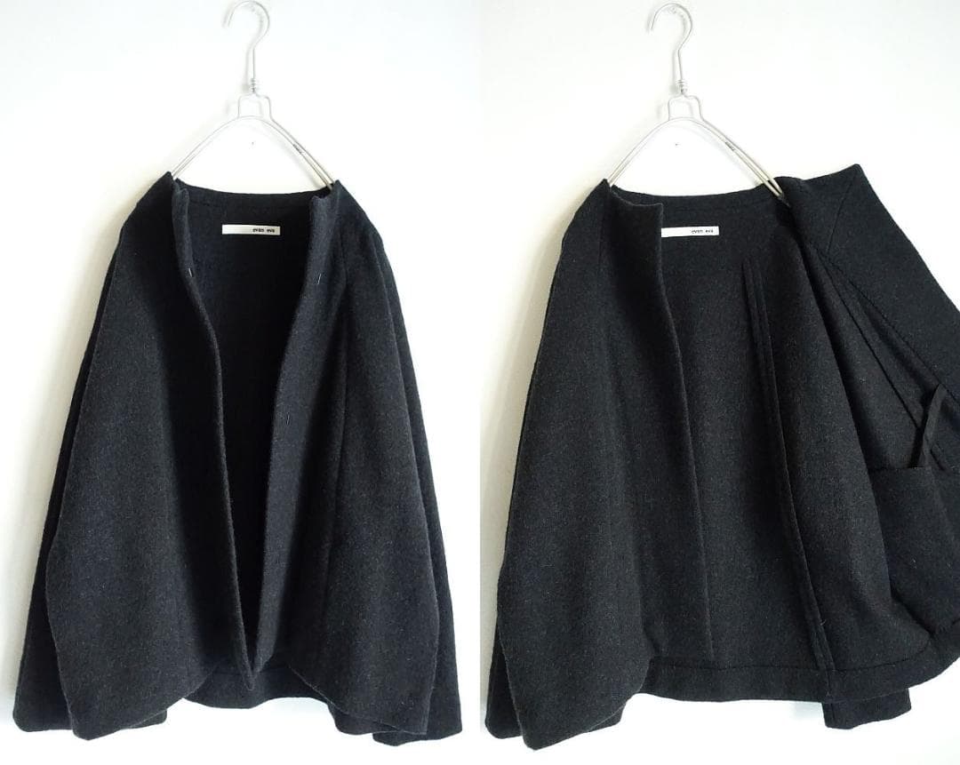 美品evam evaエヴァムエヴァ☆プレスウールショートコート 1 チャコール