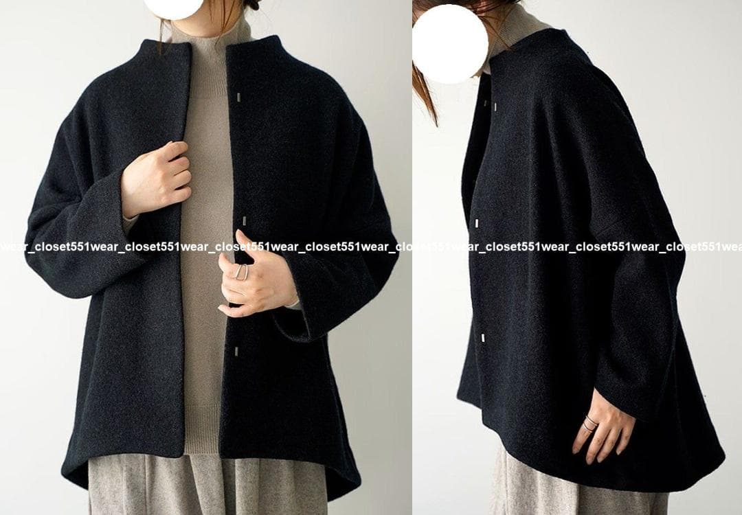 美品evam evaエヴァムエヴァ☆プレスウールショートコート 1 チャコール