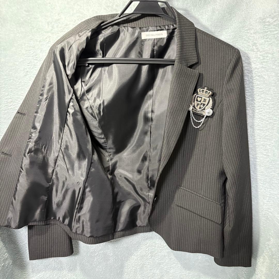 極美品✨デコラピンキーズ　卒服　170A 女の子　黒 ストライプ　５点セット