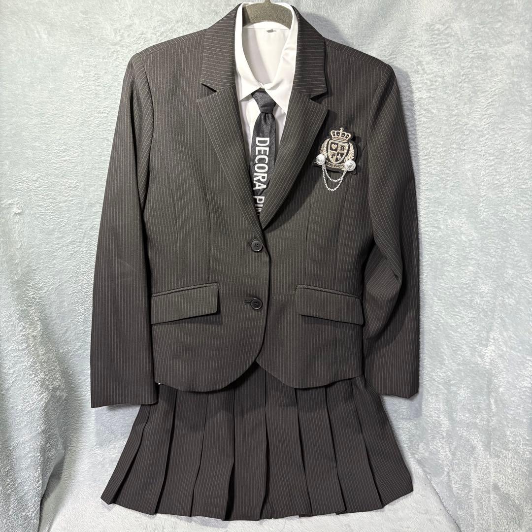 極美品✨デコラピンキーズ　卒服　170A 女の子　黒 ストライプ　５点セット