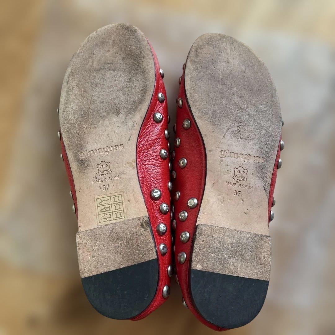 Gimaguas ギマガス　バレリーナシューズ 赤 レザー スタッズ 37