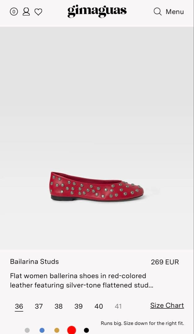 Gimaguas ギマガス　バレリーナシューズ 赤 レザー スタッズ 37