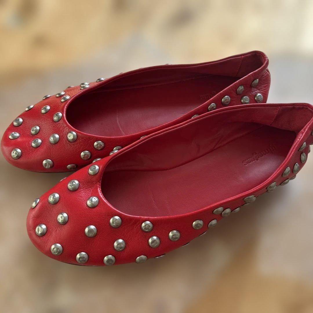 Gimaguas ギマガス　バレリーナシューズ 赤 レザー スタッズ 37