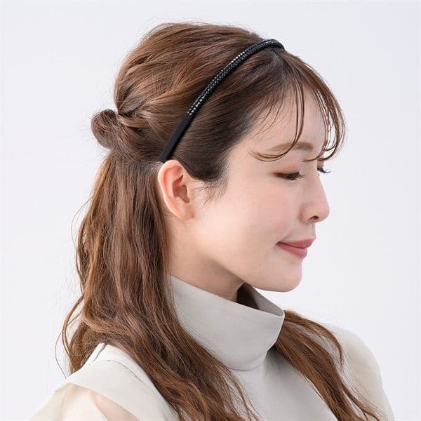 新品COMPLEX BIZ クリスタルメッシュヘアバンド カチューシャ ブラック