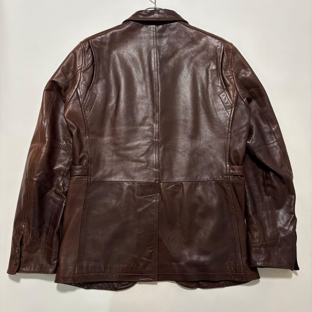 メンズビギ[羊革 XLサイズ]レザーテーラードジャケット 2way チェック柄