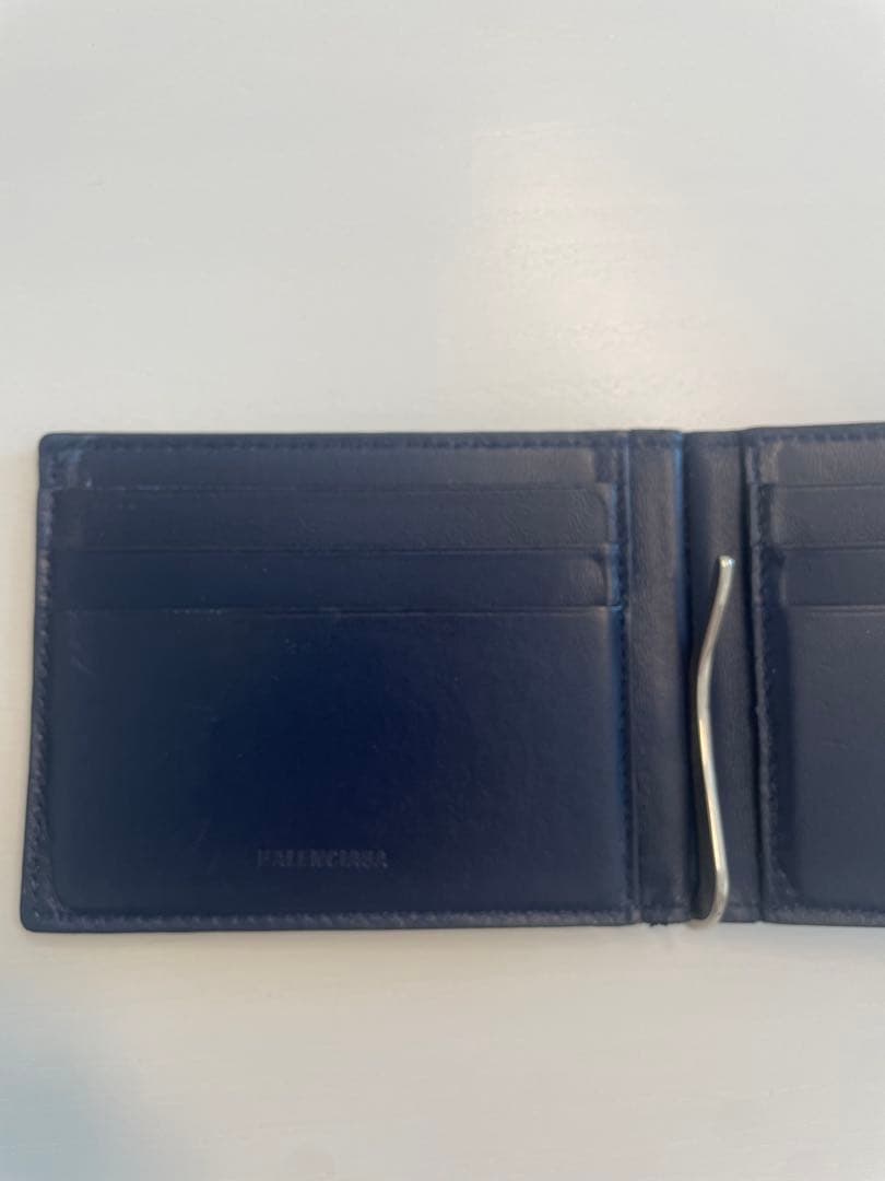 BALENCIAGA ネイビー レザー マネークリップ