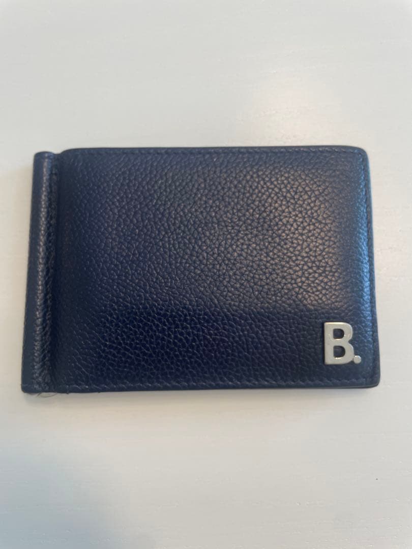 BALENCIAGA ネイビー レザー マネークリップ