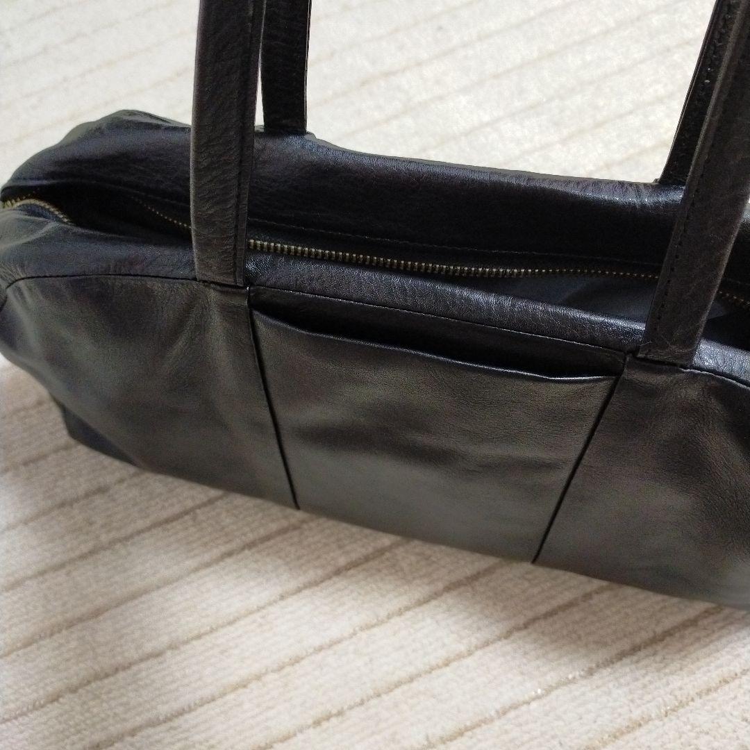 北欧、暮らしの道具店　ラウンドレザーバッグ　ブラック