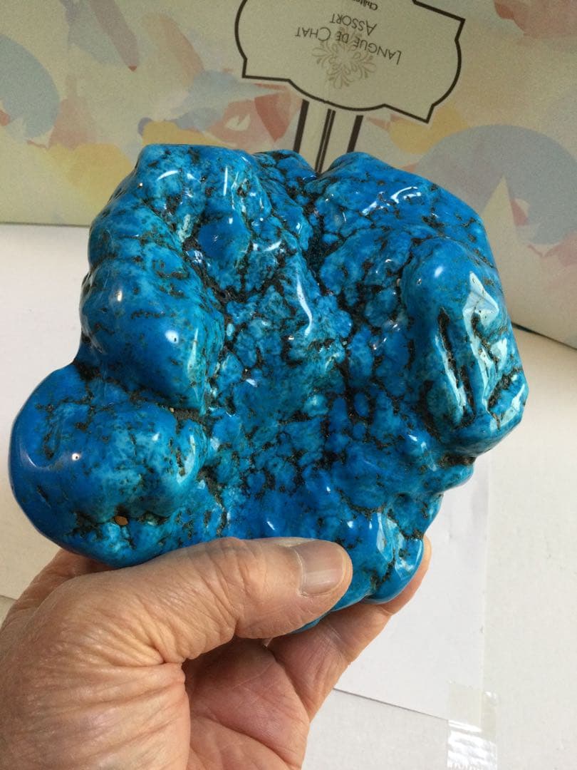 ターコイズトルコ石原石磨き石　水晶　観賞石