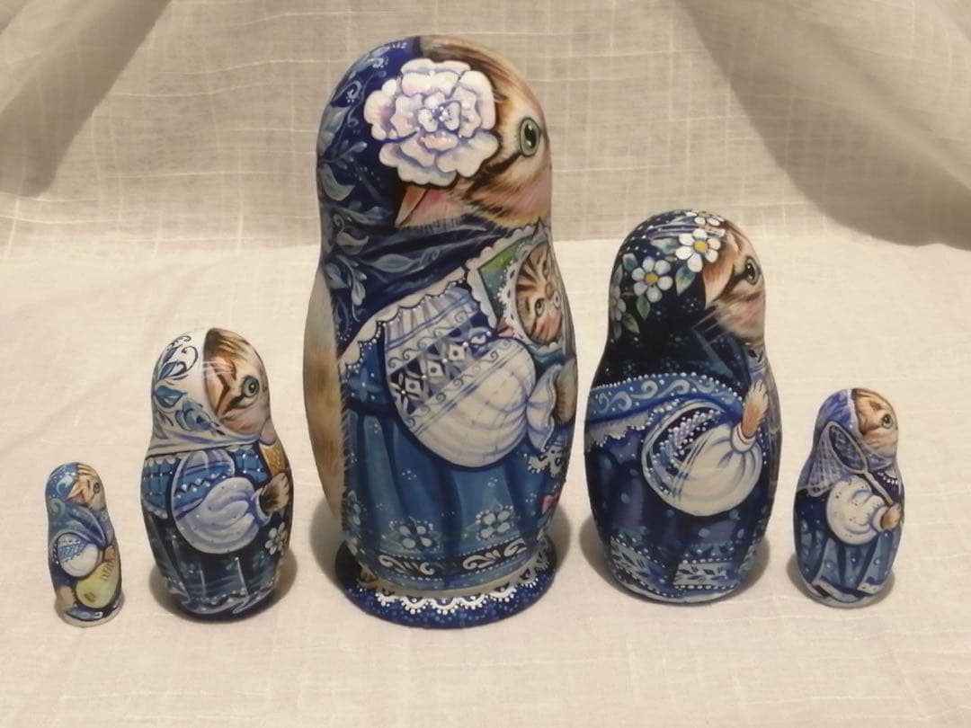 年末感謝セール♪ロシア雑貨☆ネコマトリョーシカ5P『グジェリの猫一家』ミラ最新作