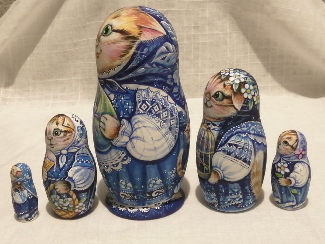 年末感謝セール♪ロシア雑貨☆ネコマトリョーシカ5P『グジェリの猫一家』ミラ最新作