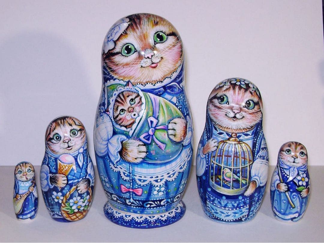 年末感謝セール♪ロシア雑貨☆ネコマトリョーシカ5P『グジェリの猫一家』ミラ最新作