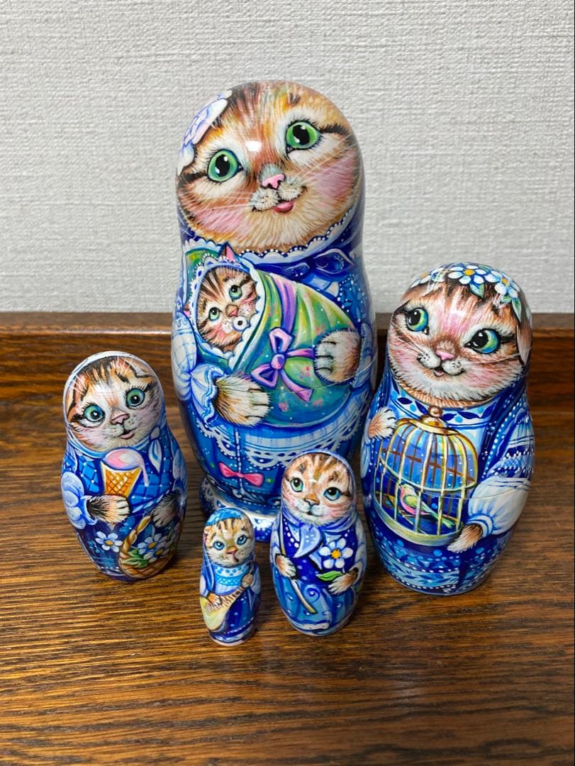 年末感謝セール♪ロシア雑貨☆ネコマトリョーシカ5P『グジェリの猫一家』ミラ最新作