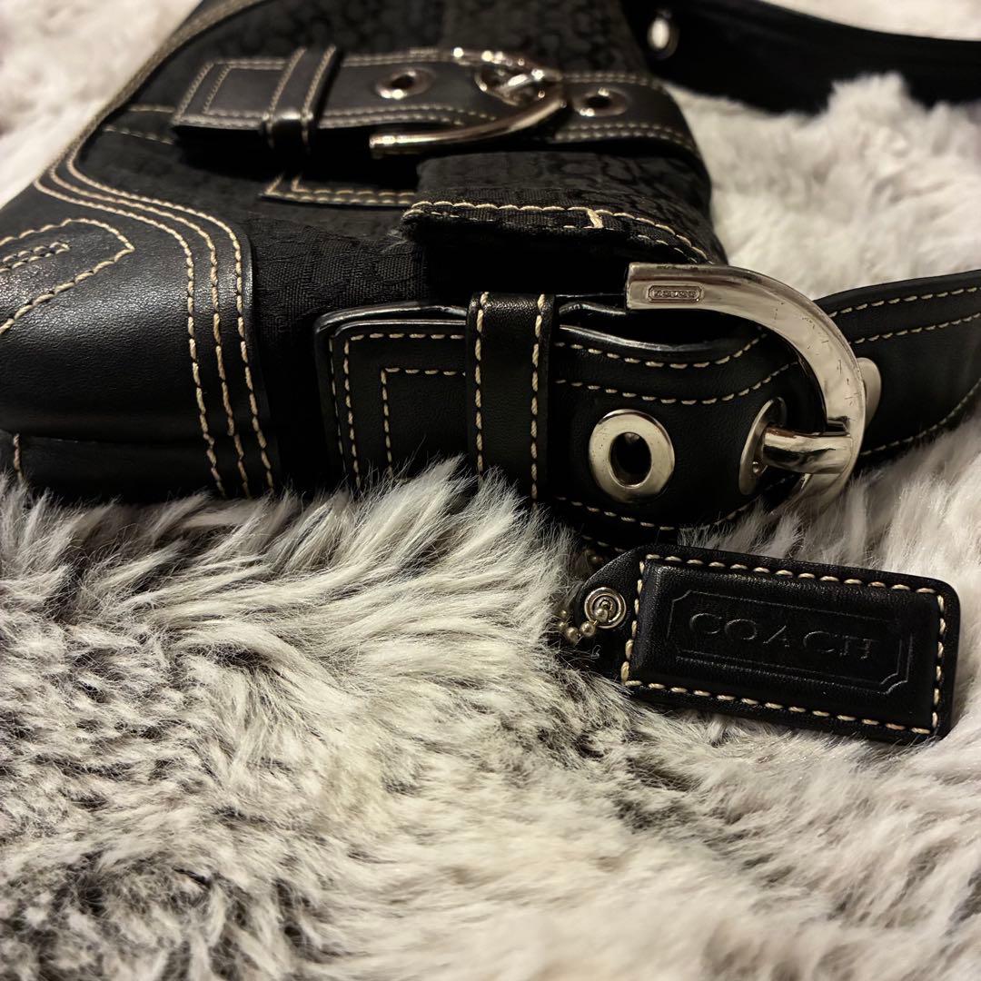 【美品】コーチ ショルダーバッグ シグネチャー 黒 キャンバス レザー 3628