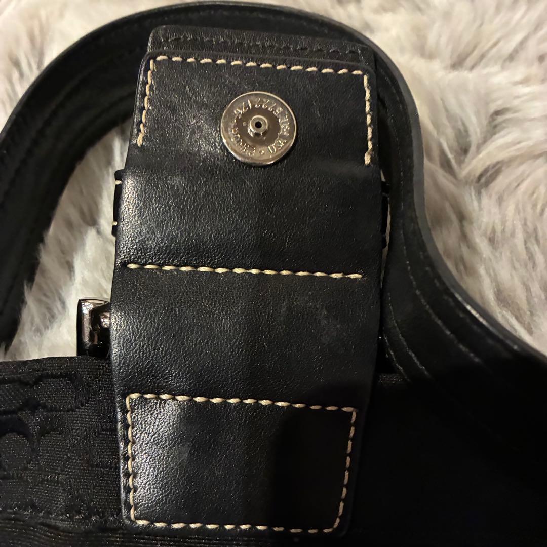 【美品】コーチ ショルダーバッグ シグネチャー 黒 キャンバス レザー 3628