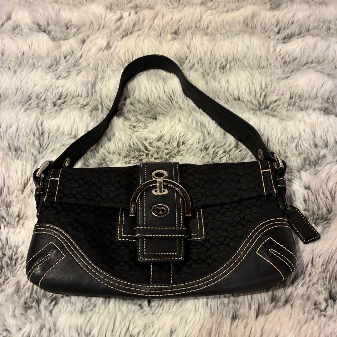 【美品】コーチ ショルダーバッグ シグネチャー 黒 キャンバス レザー 3628